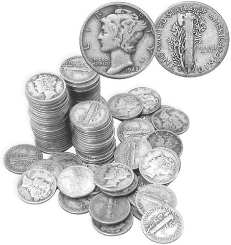 Mercury dimes silver 50 - 90%,